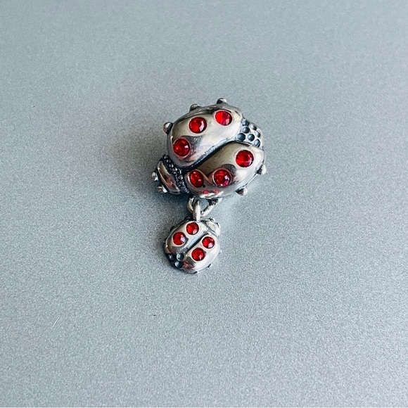 Ladybird Bug & Dangle Baby Swarovski Crystals Sterling Silver Charm Bead - Picture 4 of 13